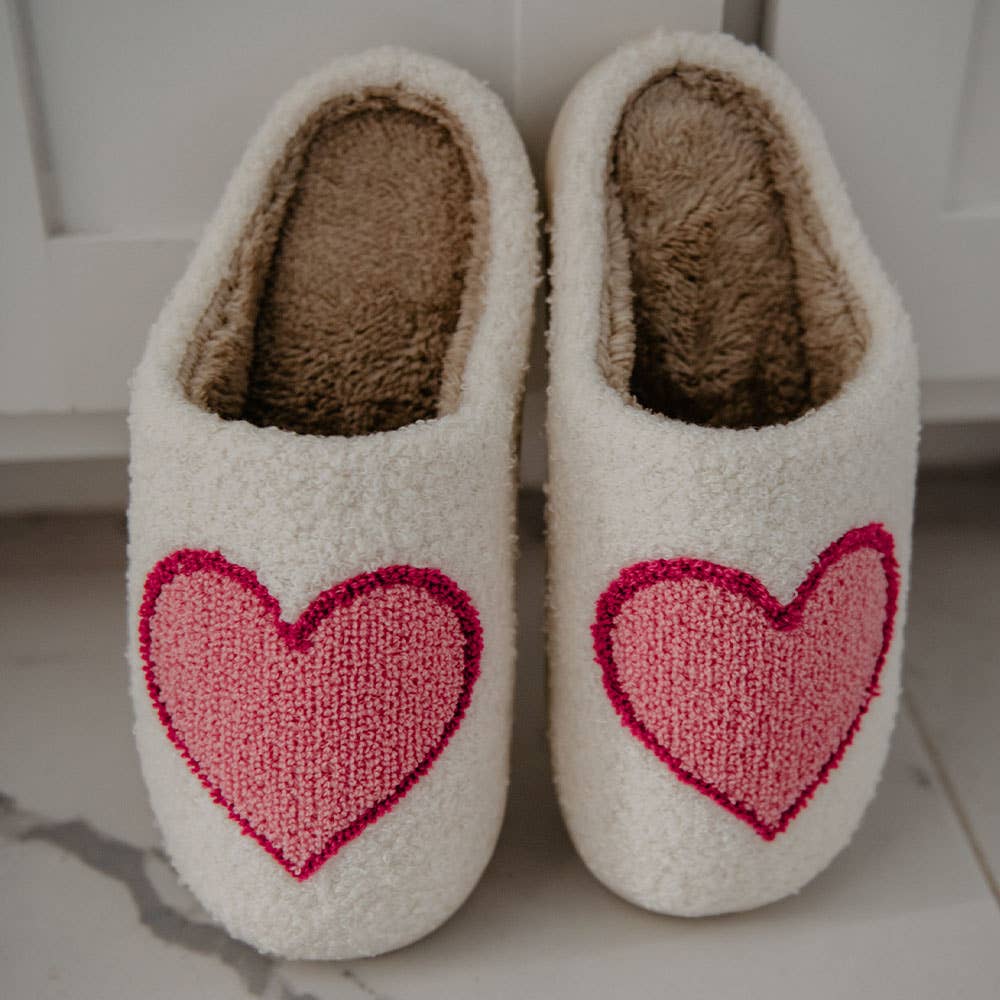 Pink & Red Heart Fuzzy Slippers