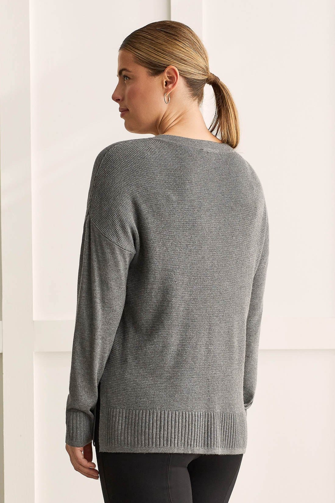 V-Neck Sweater w/Side Slits - TWO COLORS AVAILABLE