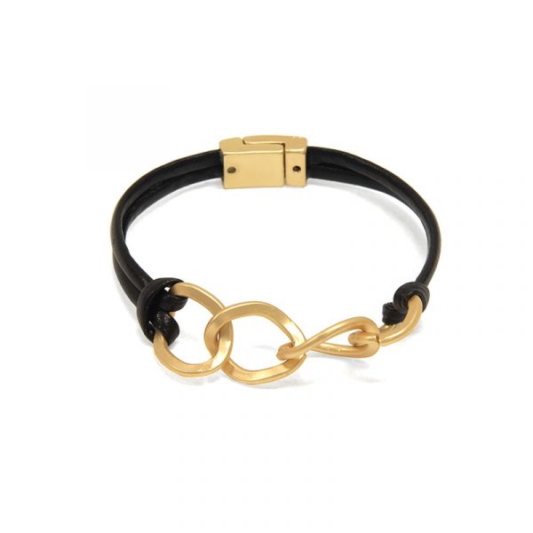 Black Leather w/Gold Links Bracelet