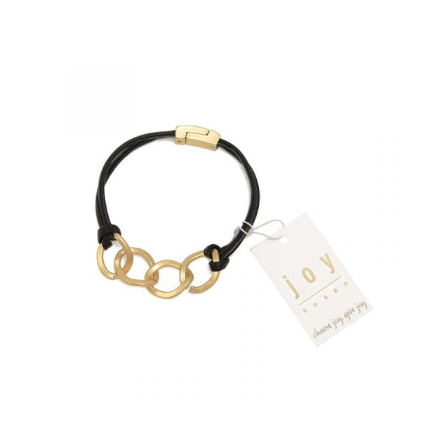 Black Leather w/Gold Links Bracelet