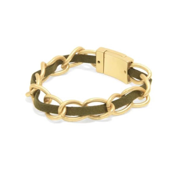 Olive Suede/ Gold Chain Bracelet