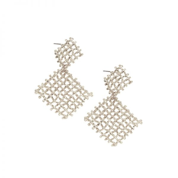 Silver Square Waffle Post Earring