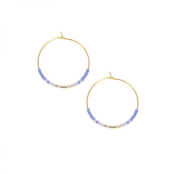 Gold Endless Hoop w/Blue-Purple Bead Earring