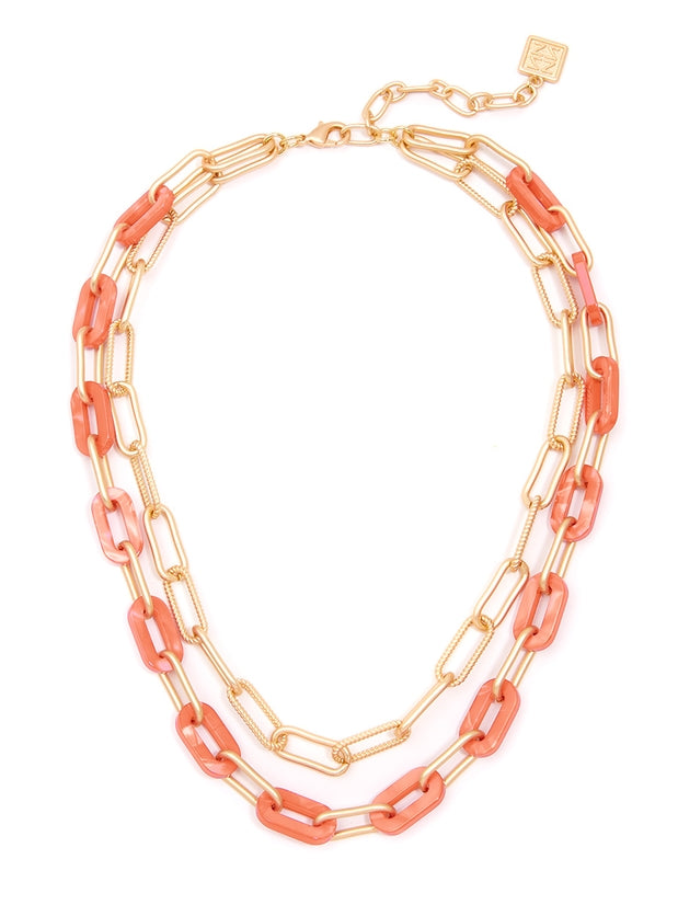 Coral Marble & Paperclip Chain Layered Necklace