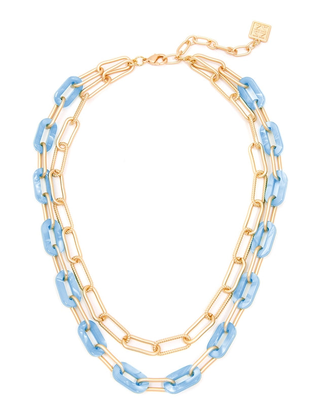 Light Blue Marble & Paperclip Chain Layered Necklace