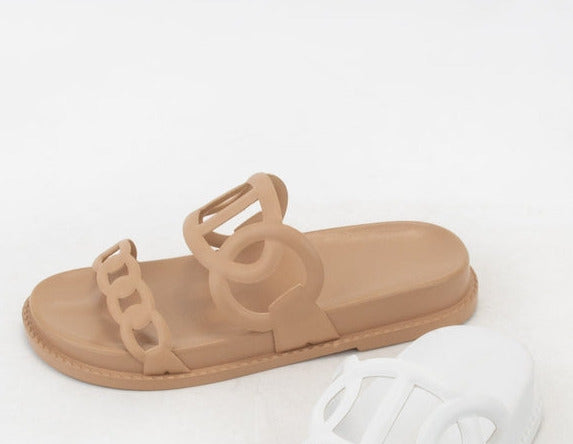 Tan Chain Motif Slip-On Sandal