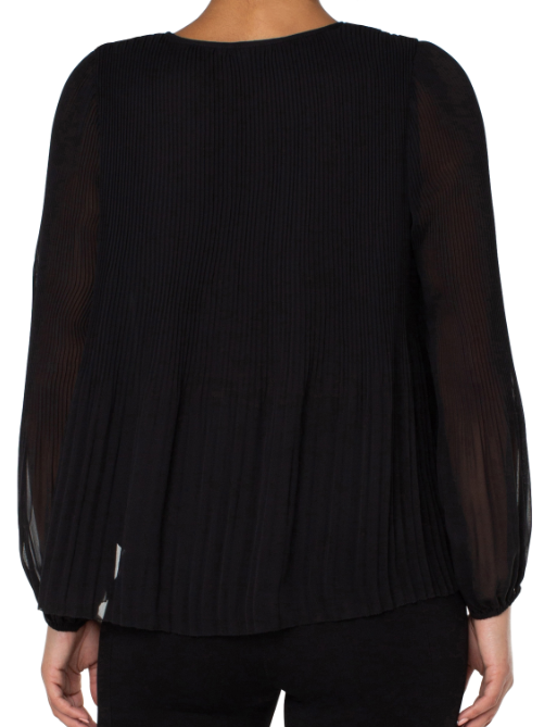 V-Neck Long Sleeve Pleated Top