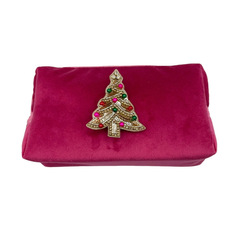 Bright Pink Christmas Tree Brooch Bag