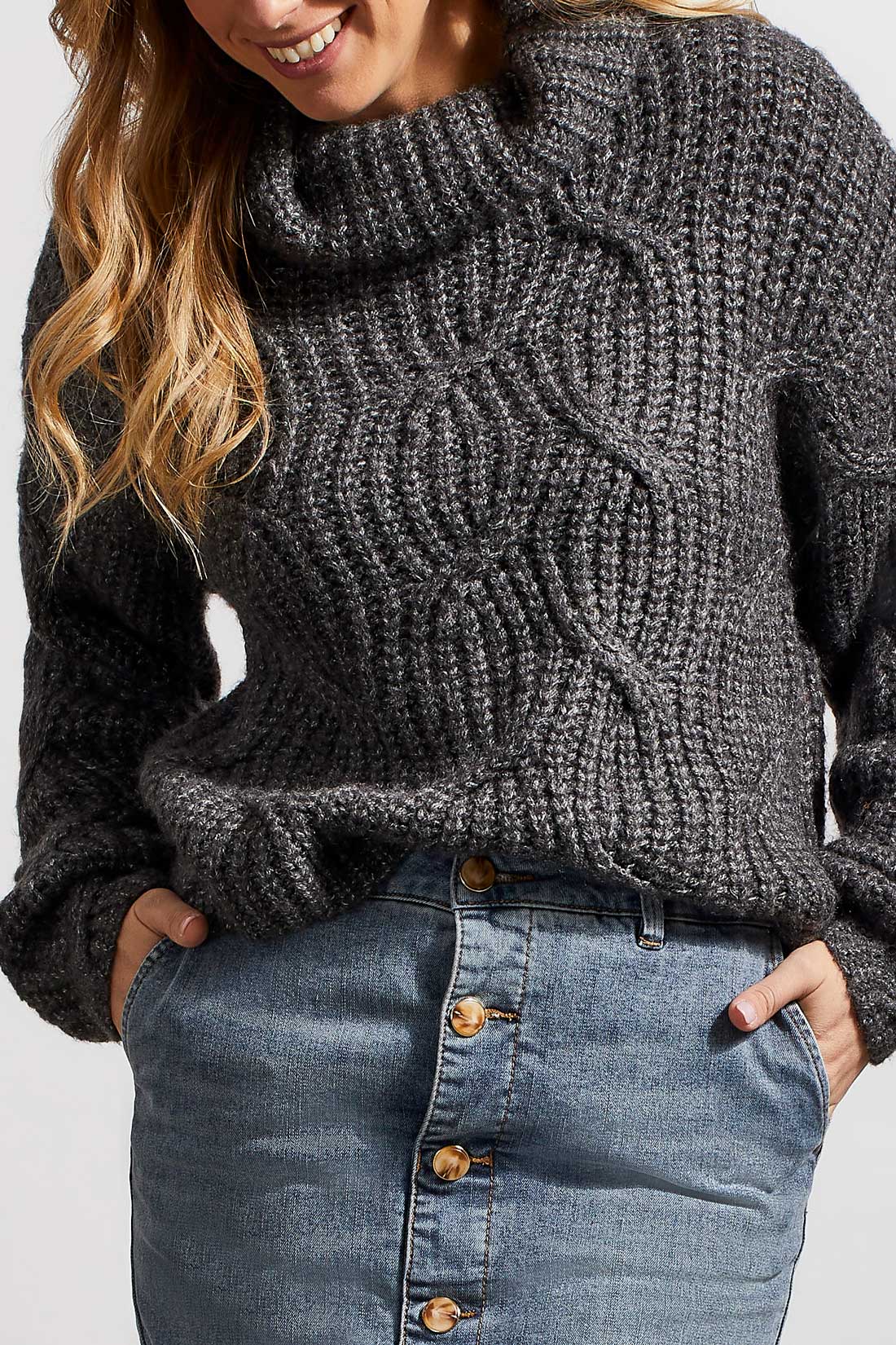 T-Neck Cable Sweater Detail