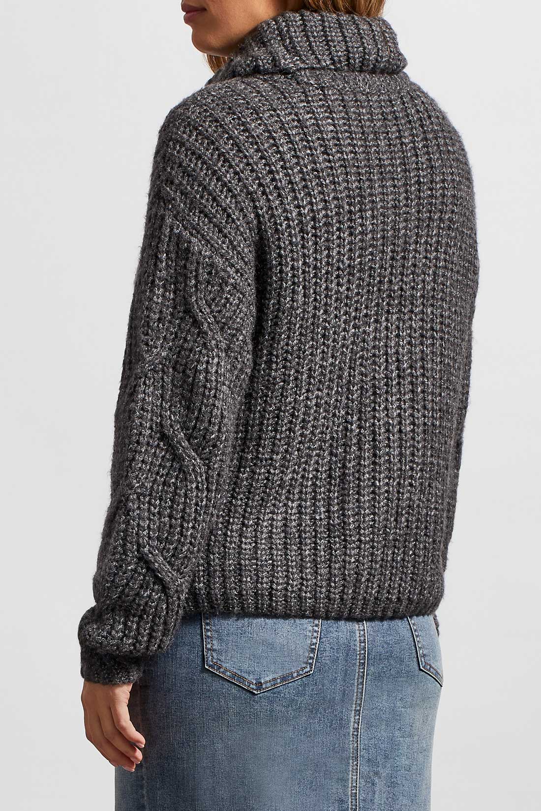 T-Neck Cable Sweater Detail