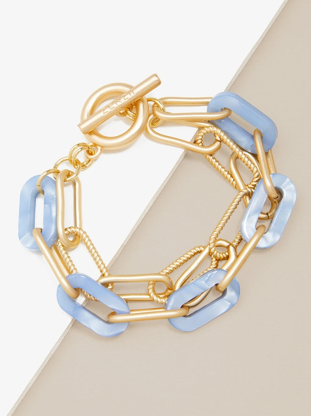 Light Blue Marble & Paperclip Chain Bracelet