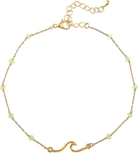 Gold Green Beads Wave Chain Anklet