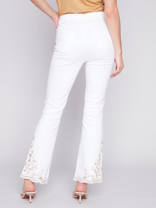 White Embroidered Bootcut Pant