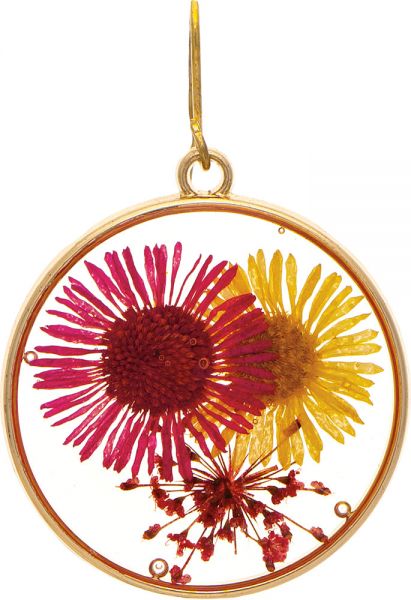 Gold Yellow Pink Pressed Daisies Earring