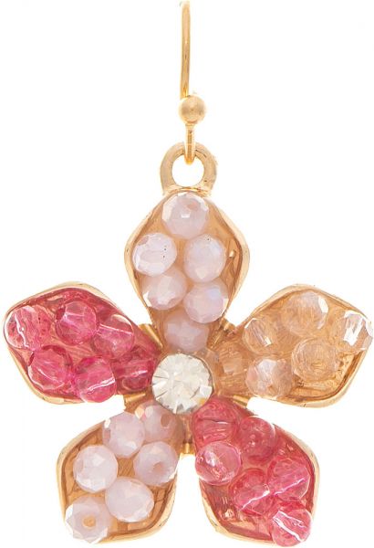 Gold Multicolor Pink Bead Inlay Flower Earring