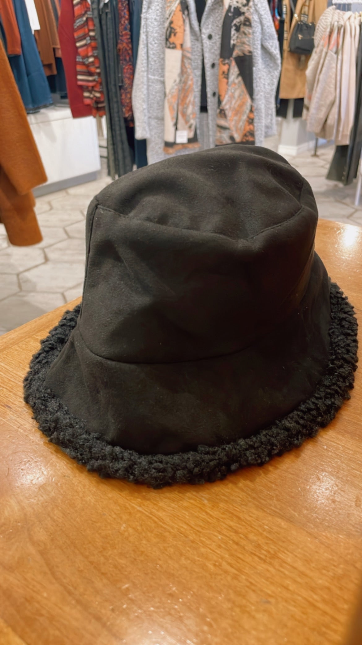 Black Teddy Suede Combo Reversible Bucket Hat - FINAL SALE
