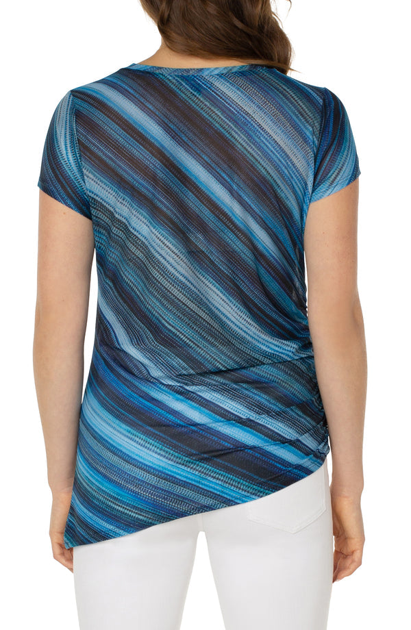 Textured Watercolor Short Sleeve Shirred Mesh Top - FINAL SALE