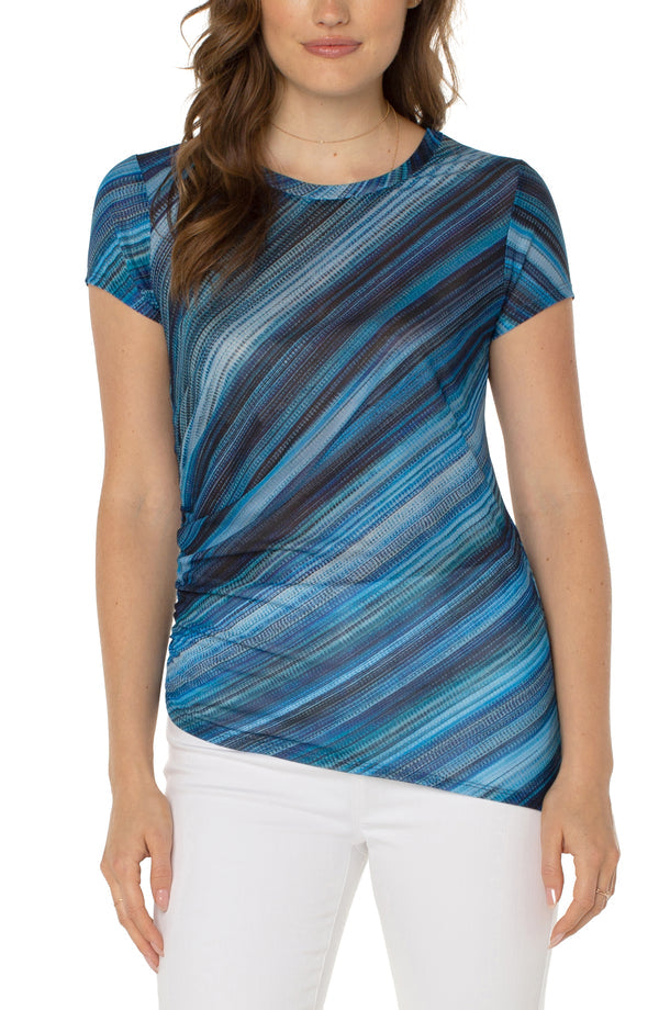 Textured Watercolor Short Sleeve Shirred Mesh Top - FINAL SALE