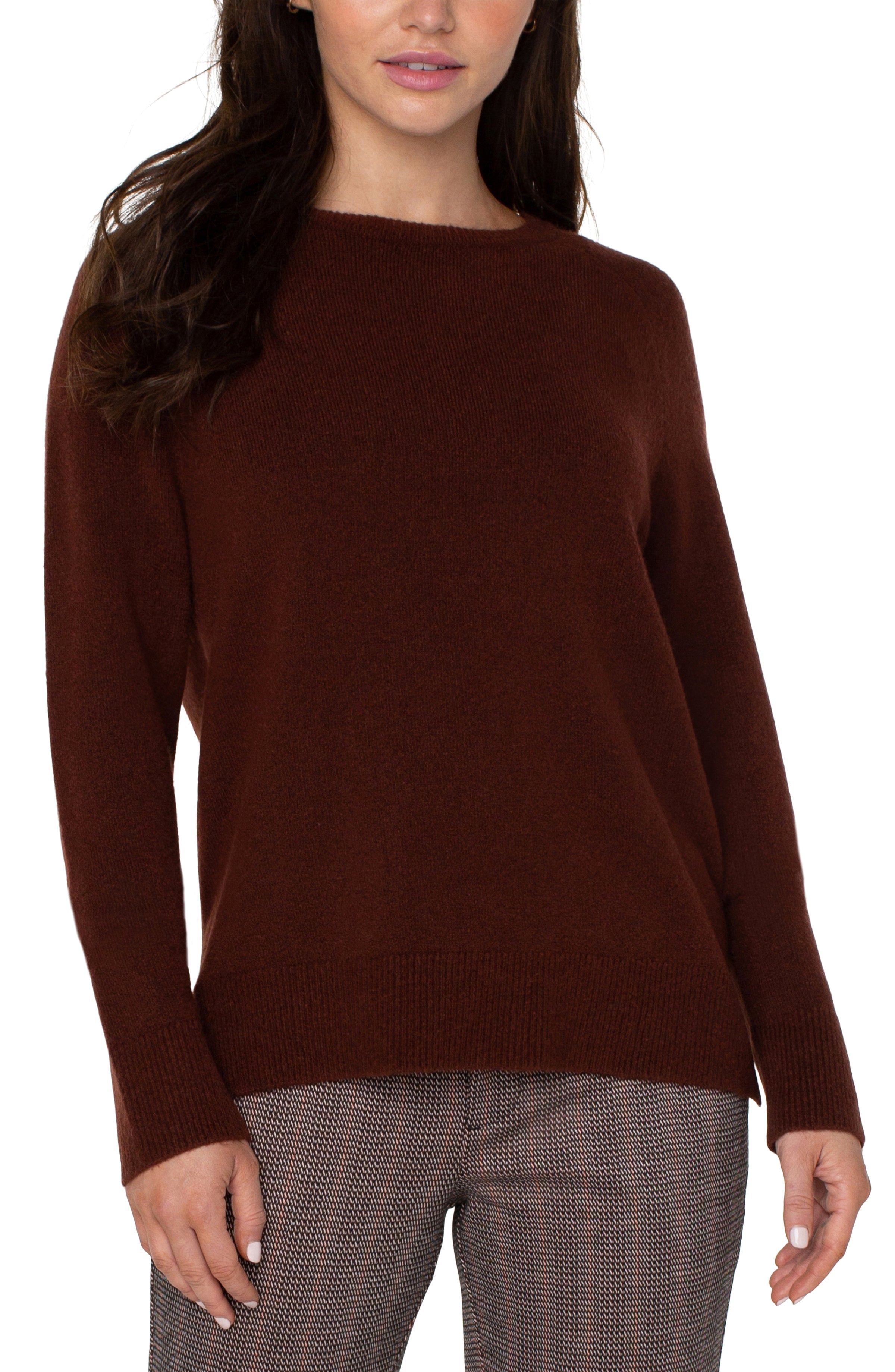 Long Sleeve Raglan Sweater w/Side Slit - TWO COLORS