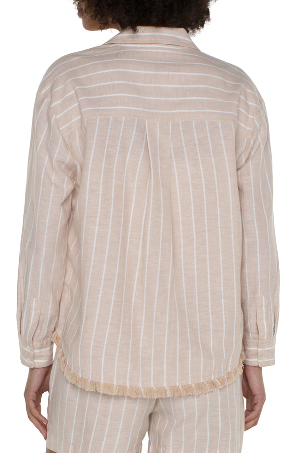 Cropped Button Front Shirt w/ Fray