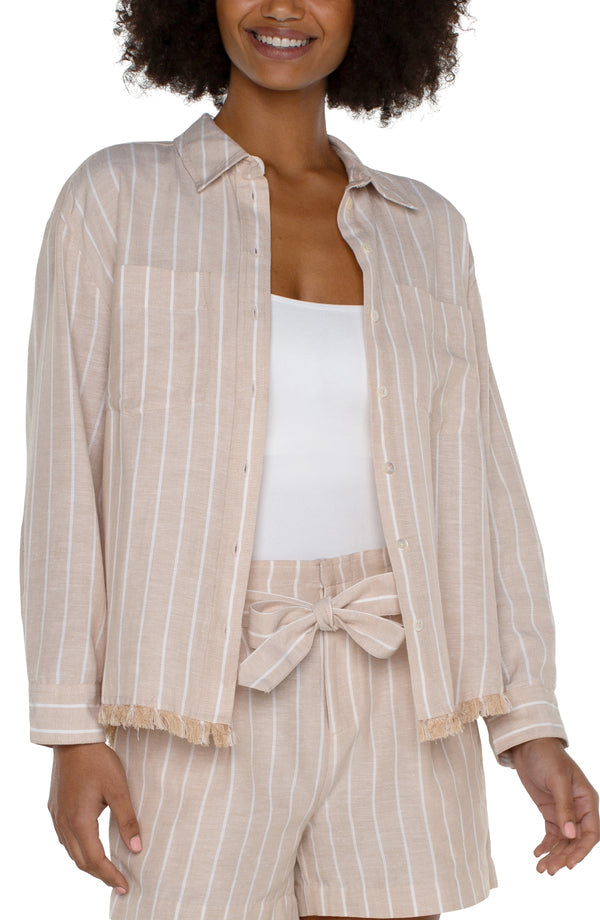 Cropped Button Front Shirt w/ Fray
