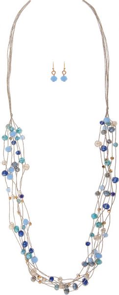 Blue Mix Glass Beads Layered Necklace Set
