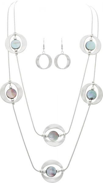 Silver Layered Shell In Discs Necklace Set