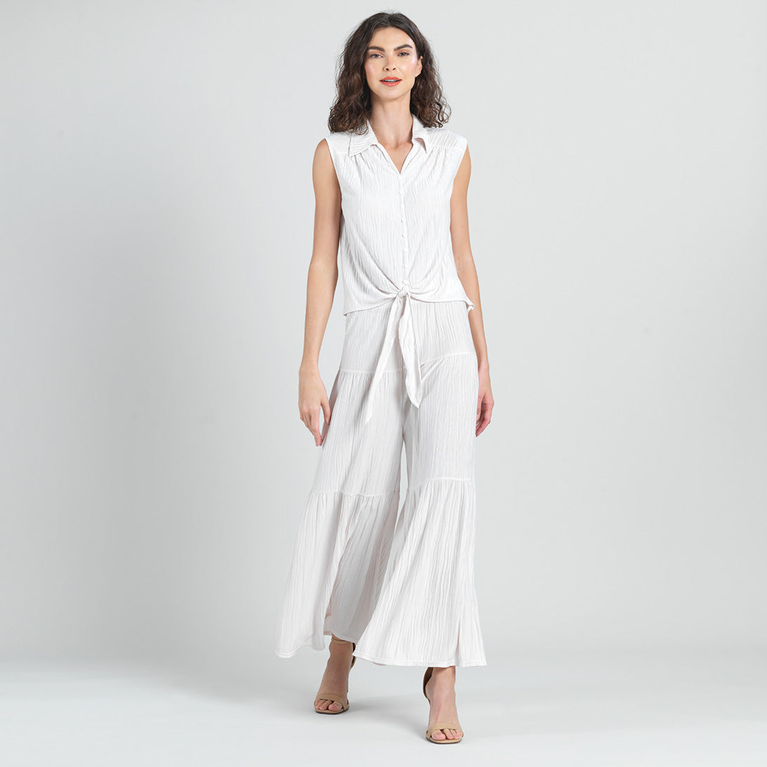 Ivory Soft Pleat Knit - Tiered Skirt-Pant