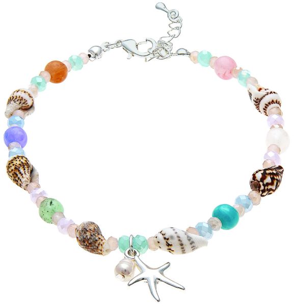 Silver Shell Multicolored Bead Starfish Anklet