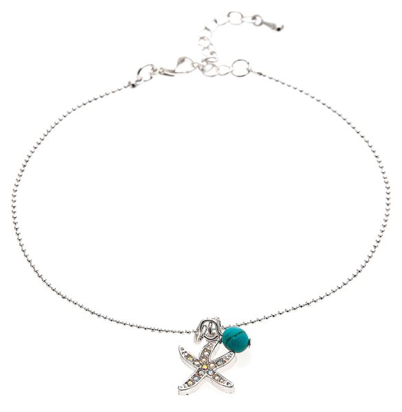 Silver Starfish Turquoise Bead Anklet