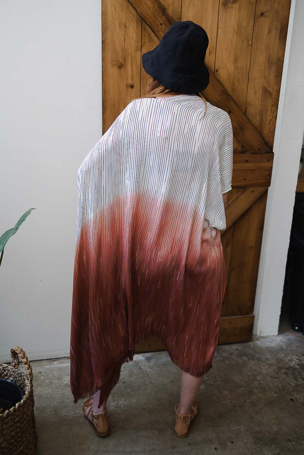 Rust Ombre Vertical Multicolor Stitched Kimono