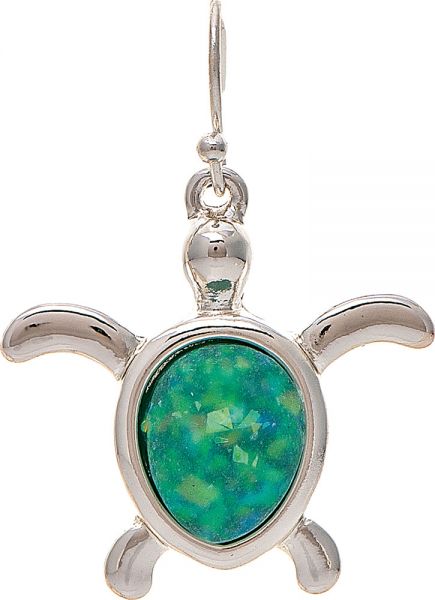 Silver Green Opal Back Turtle Earring