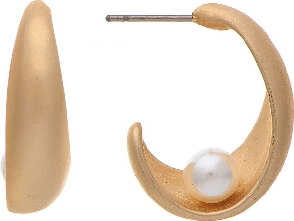 Gold Nested Pearl Curl Post Earring