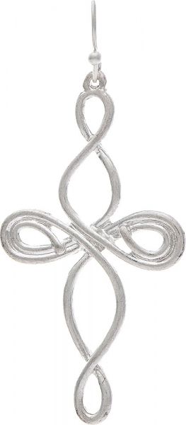 Silver Curly Wire Cross Earring