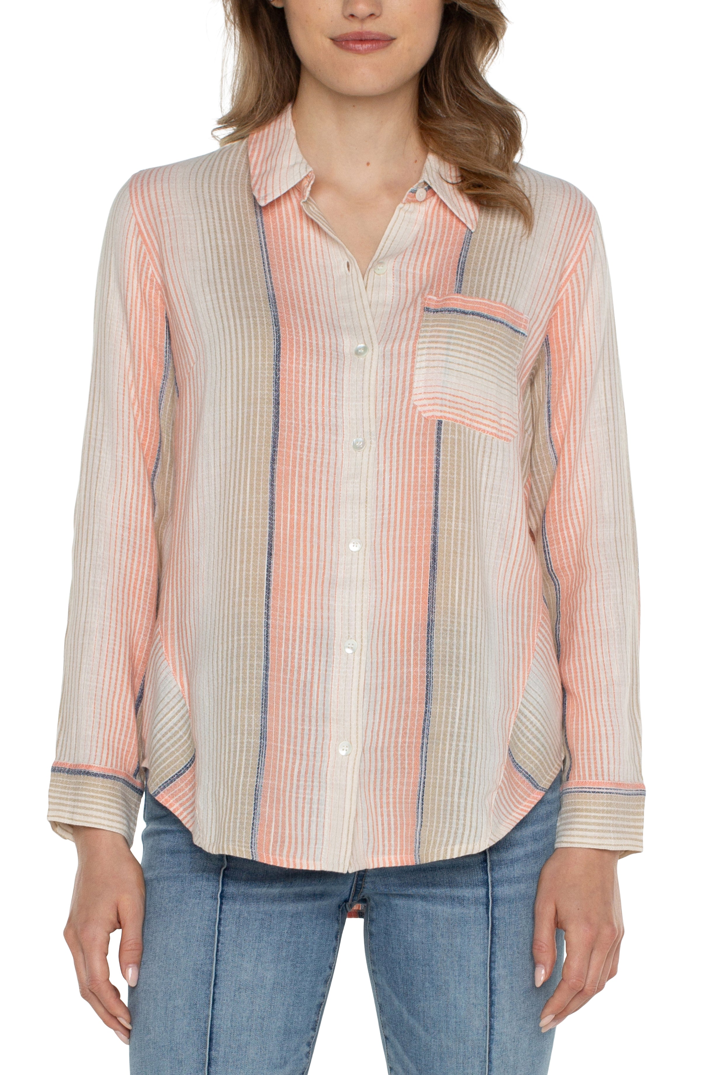 Button Front Shirt w/Inverted Pleats