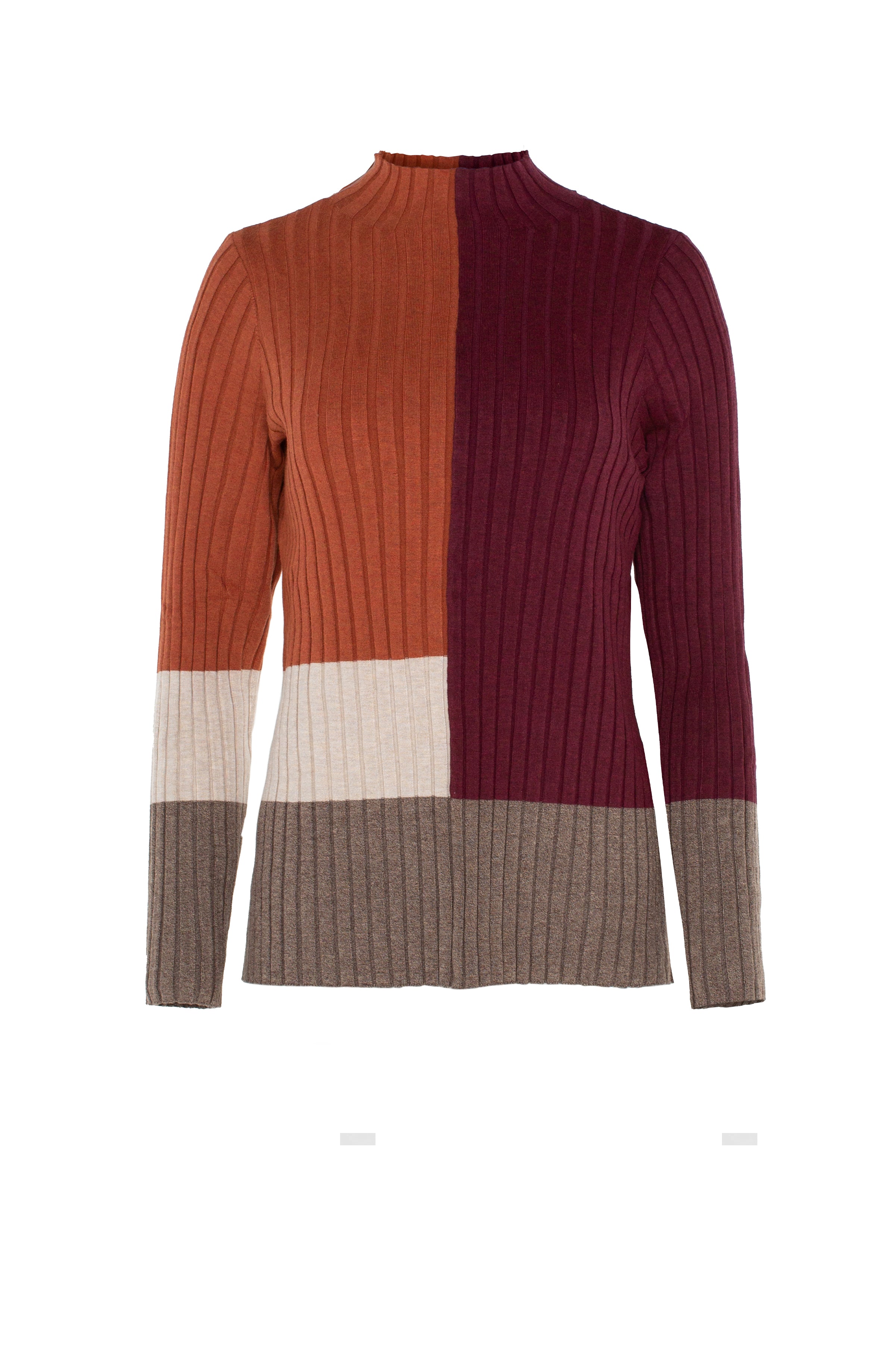Mock Neck Pullover Sweater w/Colorblock