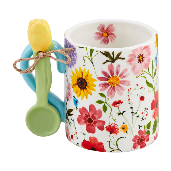 Blue Floral Print Mug & Spoon Set