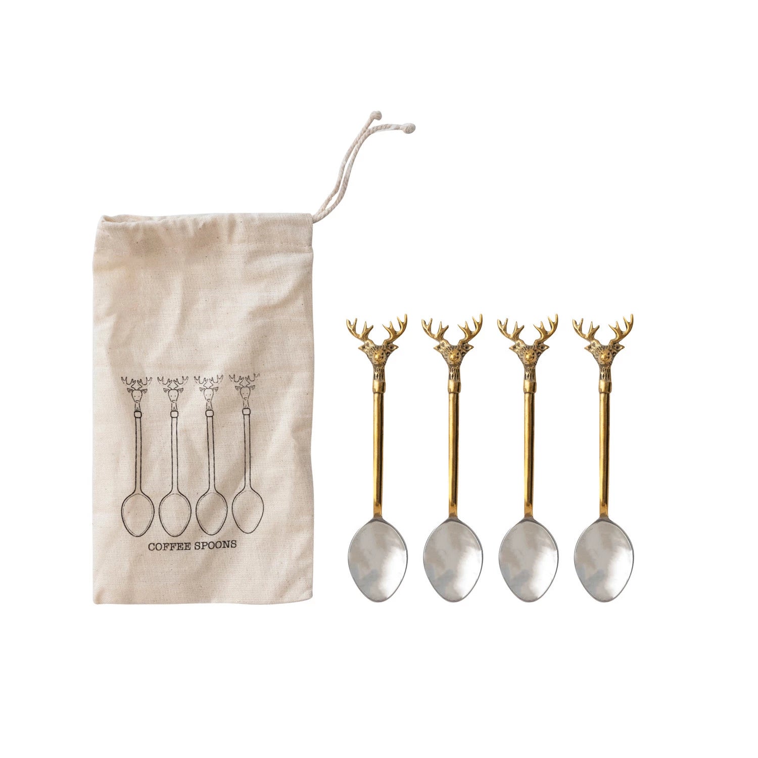 Reindeer Sterling Silver & Brass Coffee Spoons - Set Of 4 - FINAL SALE