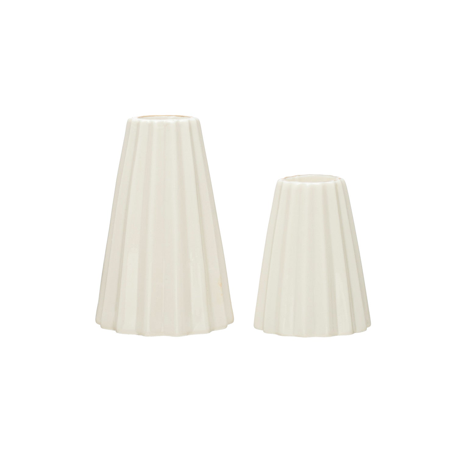 White Fluted Stoneware Taper Holders - Set Of 2