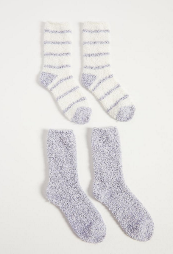 2 Pack Plush Stripe Socks Dusty Denim