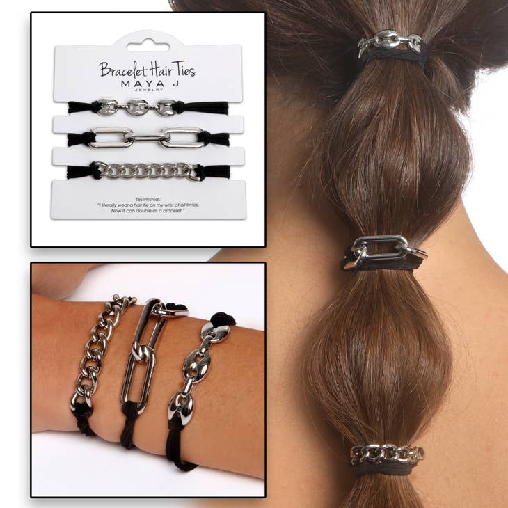 Bracelet Hair Tie - White with Black Elastic Cord